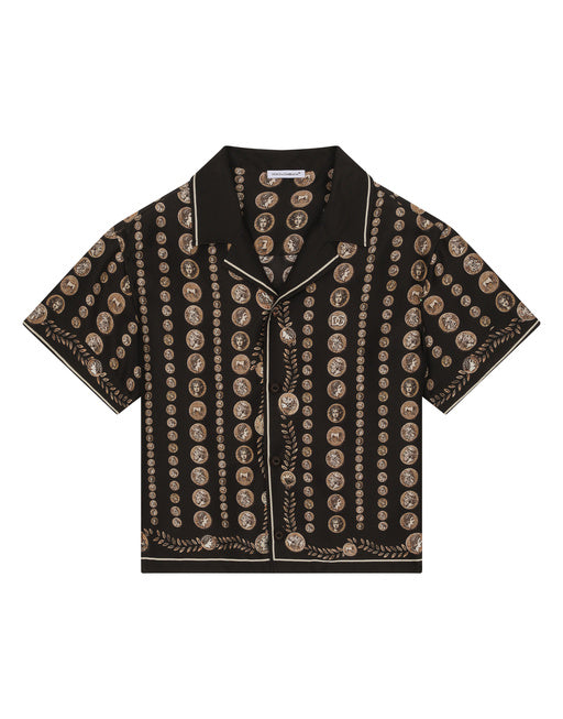 SHORT-SLEEVED SILK SHIRT WITH COIN PRINT
