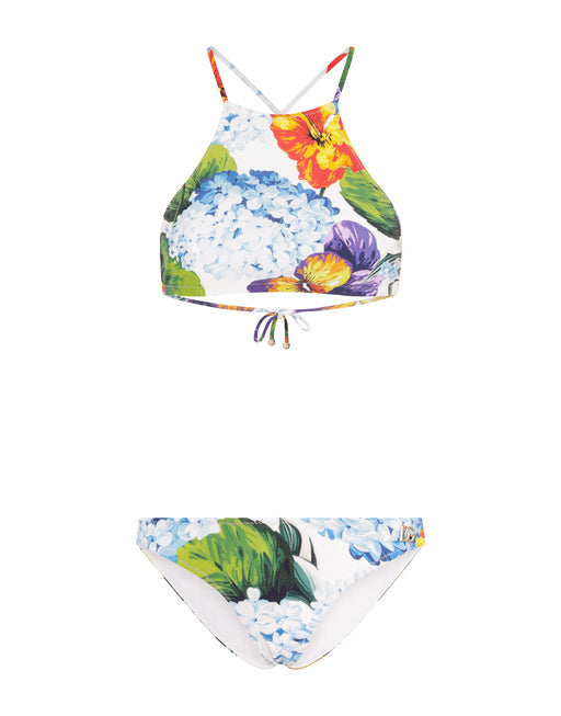 HYDRANGEA-PRINT BIKINI WITH HALTERNECK BIKINI TOP