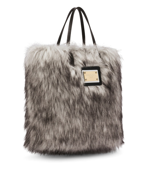 FAUX FUR SHOPPER WITH BRANDED TAG
