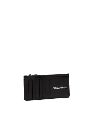 VERTICAL CALFSKIN CARD HOLDER WITH PRINTED LOGO