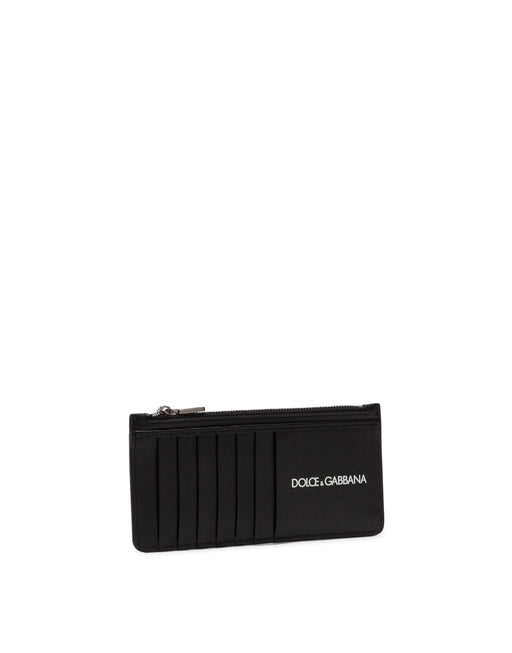VERTICAL CALFSKIN CARD HOLDER WITH PRINTED LOGO