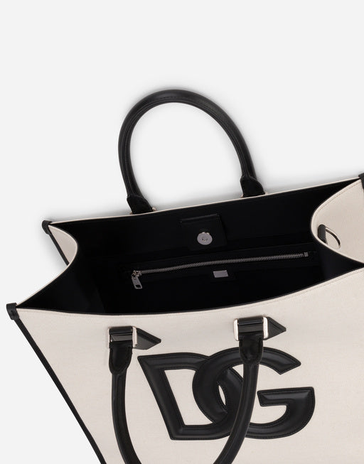 CANVAS SHOPPER WITH CALFSKIN NAPPA DETAILS