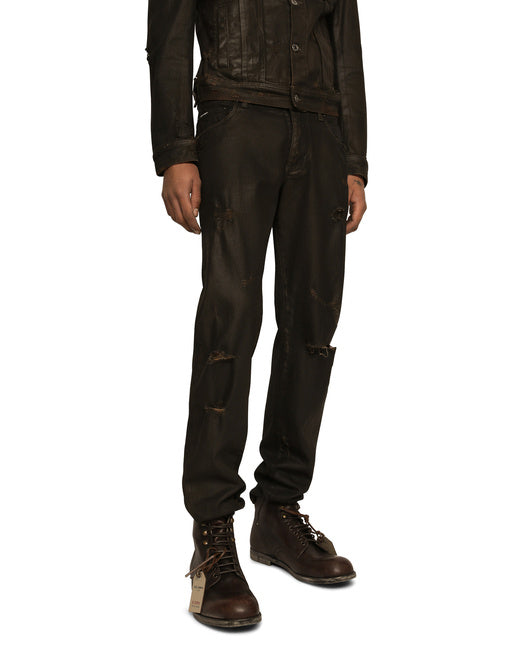 SLIM-FIT WAXED STRETCH DENIM JEANS