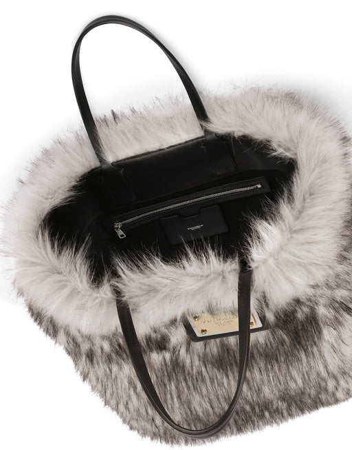 FAUX FUR SHOPPER WITH BRANDED TAG