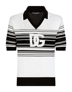SILK JACQUARD V-NECK POLO-SHIRT WITH DG LOGO