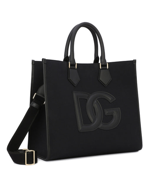 CANVAS SHOPPER WITH CALFSKIN NAPPA DETAILS