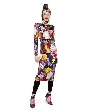 SATIN TURTLENECK TOP WITH HYDRANGEA AND FLORAL PRINT