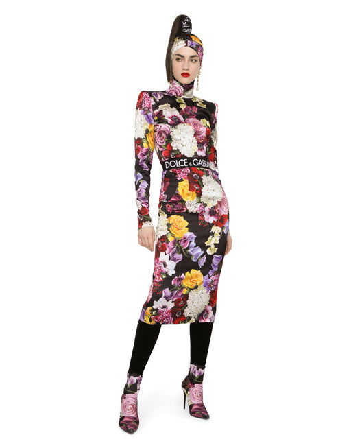 SATIN TURTLENECK TOP WITH HYDRANGEA AND FLORAL PRINT