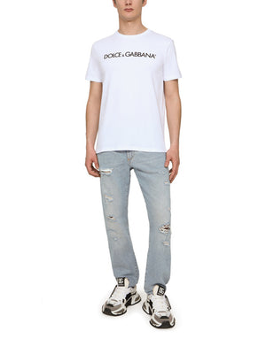 WASHED STRETCH DENIM SLIM JEANS