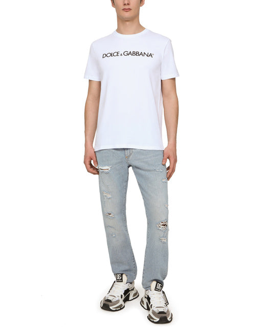 WASHED STRETCH DENIM SLIM JEANS
