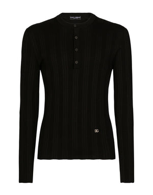 SILK AND COTTON GRANDDAD-NECK SWEATER WITH DG PATCH
