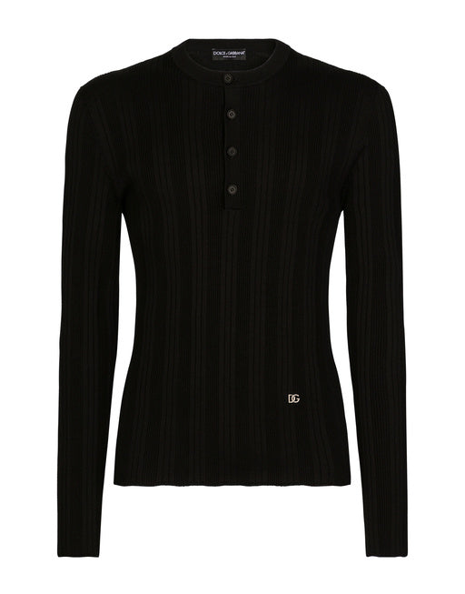SILK AND COTTON GRANDDAD-NECK SWEATER WITH DG PATCH