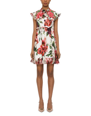 DOLCE & GABBANA PLEATED DRESS IN ELASTICATED SILK CADY FABRIC