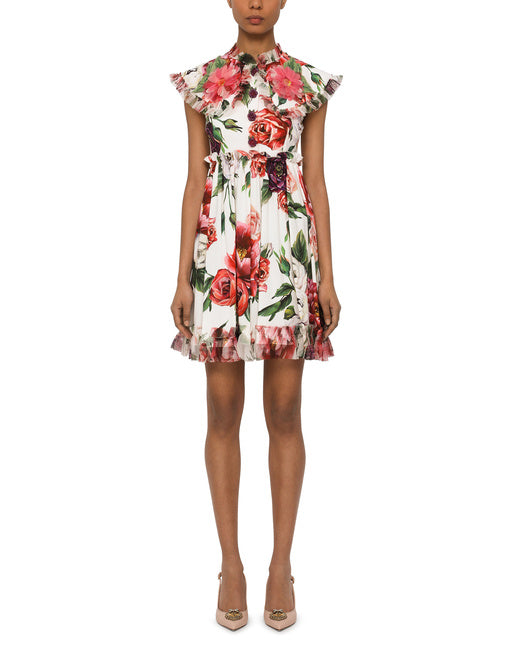 DOLCE & GABBANA PLEATED DRESS IN ELASTICATED SILK CADY FABRIC