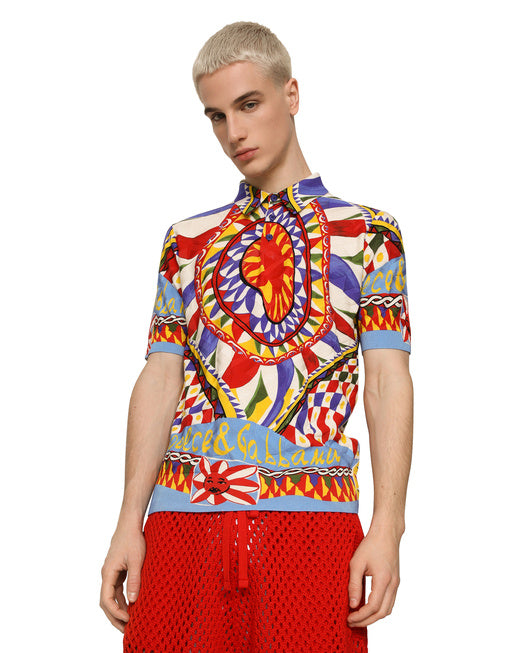 3D SILK JACQUARD POLO-SHIRT WITH CARRETTO PRINT