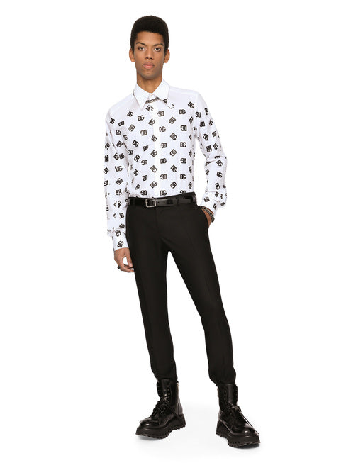 COTTON MARTINI-FIT SHIRT WITH DG LOGO PRINT