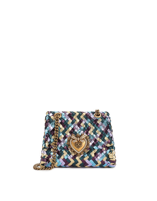 SMALL DEVOTION SHOULDER BAG IN WOVEN LAMINATED NAPPA LEATHER