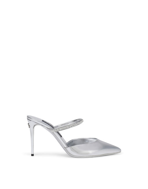 MIRRORED-EFFECT CALFSKIN MULES WITH EMBROIDERY