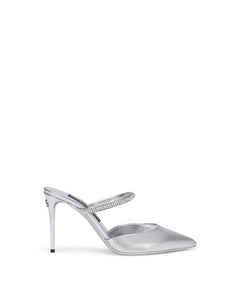 MIRRORED-EFFECT CALFSKIN MULES WITH EMBROIDERY