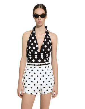 HIGH-WAISTED COTTON SHORTS WITH POLKA-DOT PRINT