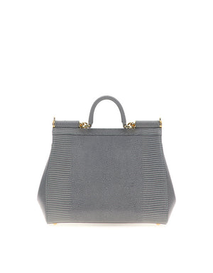 MEDIUM IGUANA PRINT CALFSKIN SICILY BAG WITH CRYSTAL DG LOGO PATCH