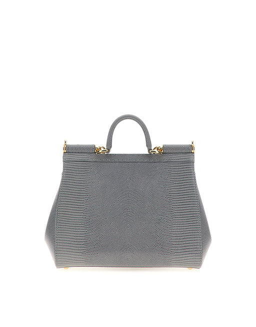 MEDIUM IGUANA PRINT CALFSKIN SICILY BAG WITH CRYSTAL DG LOGO PATCH
