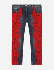 STRETCH DENIM JEANS WITH LACE BANDS