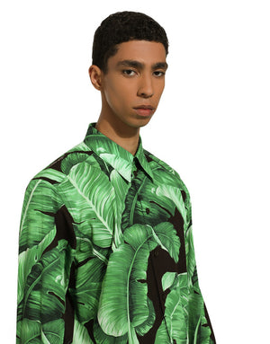 MARTINI-FIT SHIRT IN BANANA-TREE-PRINT COTTON