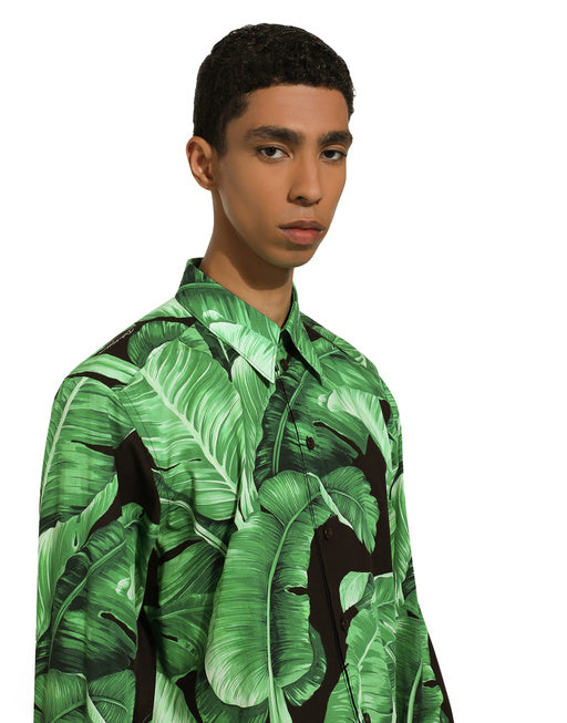 MARTINI-FIT SHIRT IN BANANA-TREE-PRINT COTTON