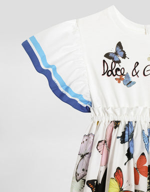 BUTTERFLY-PRINT POPLIN AND JERSEY DRESS