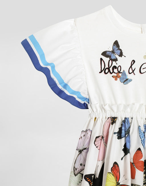 BUTTERFLY-PRINT POPLIN AND JERSEY DRESS