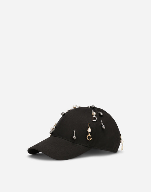 BASEBALL CAP WITH PEARLS AND DG PENDANTS