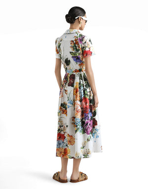 FLOWER BOUQUET-PRINT POPLIN DRESS