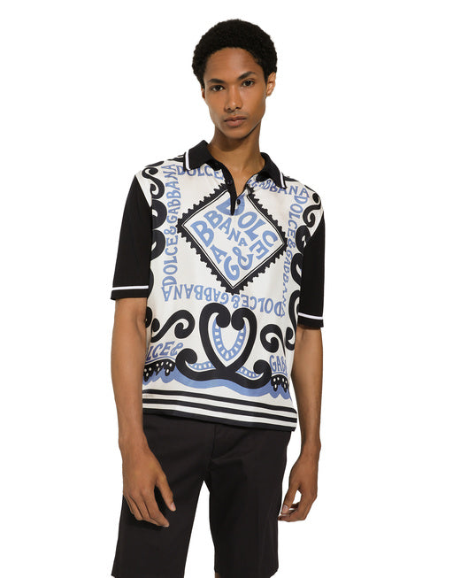 MARINA-PRINT SILK POLO-SHIRT
