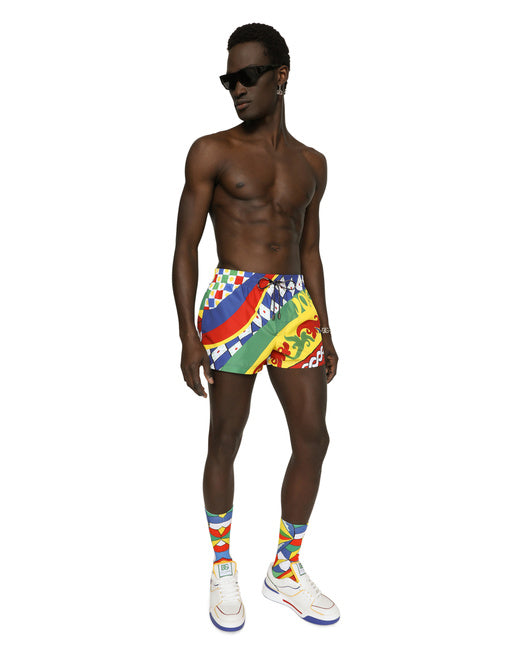 SHORT SWIM TRUNKS WITH CARRETTO PRINT