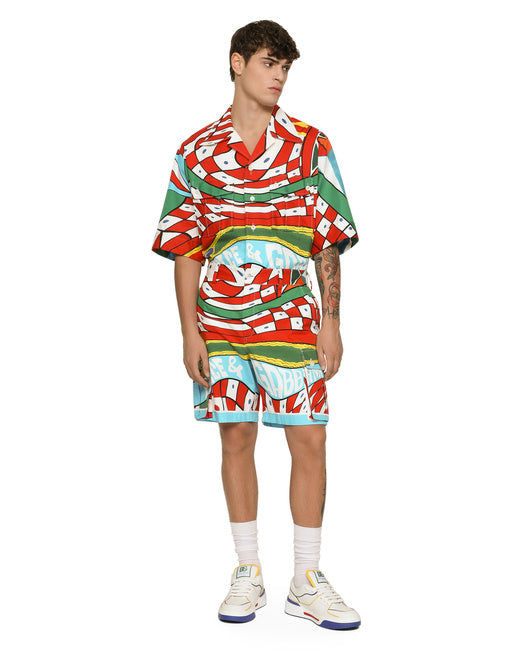 CARRETTO-PRINT STRETCH DRILL HAWAIIAN SHIRT