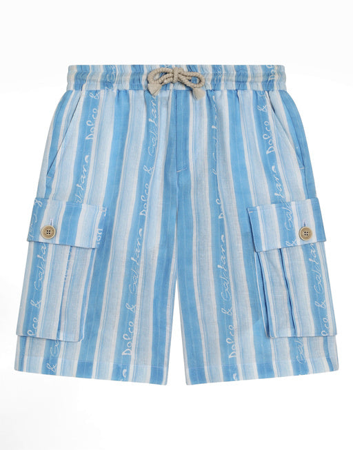 CANVAS CARGO SHORTS WITH STRIPED PRINT