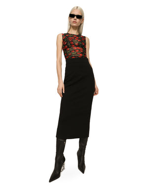 SLEEVELESS TULLE TOP WITH CHERRY PRINT AND DRAPING