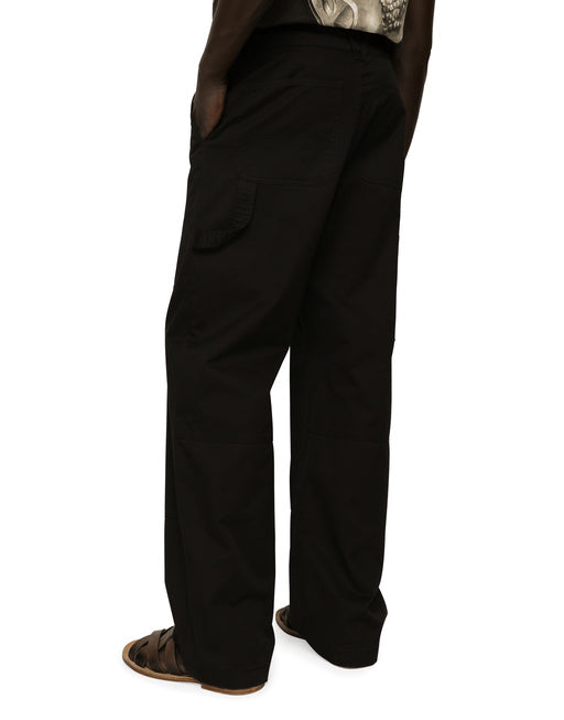 STRETCH COTTON WORKER PANTS WITH BRAND PLATE