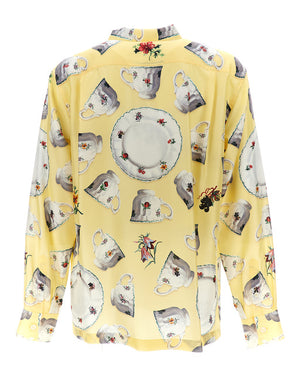 SILK HABOTAI SHIRT WITH PLATES AND CUPS PRINT