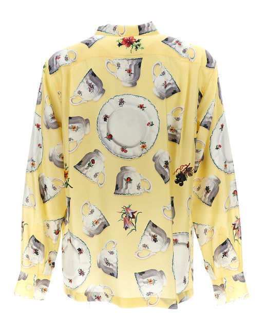 SILK HABOTAI SHIRT WITH PLATES AND CUPS PRINT