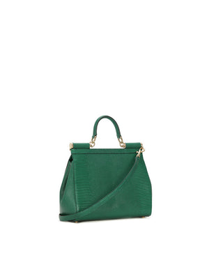 MEDIUM IGUANA PRINT CALFSKIN SICILY BAG WITH CRYSTAL DG LOGO PATCH