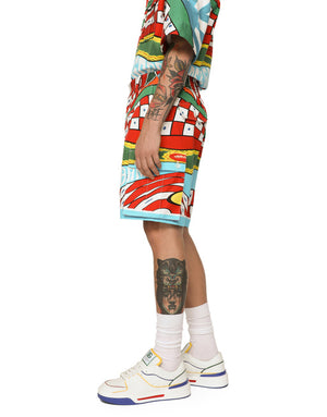 CARRETTO-PRINT STRETCH DRILL CARGO SHORTS
