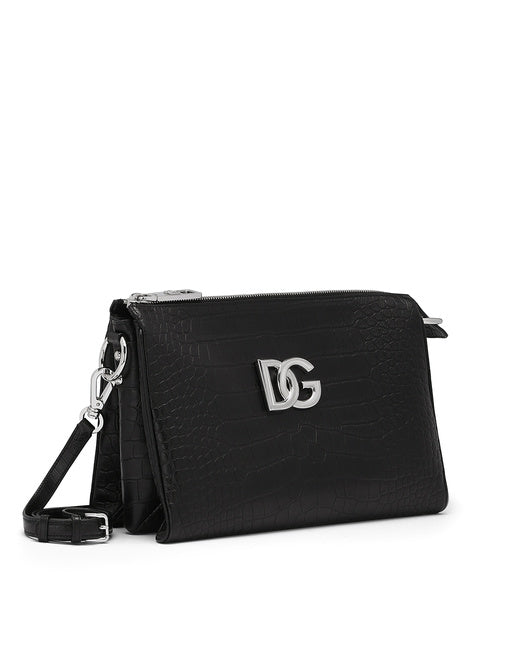 MEDIUM TRIS BAG IN CROCODILE-PRINT CALFSKIN