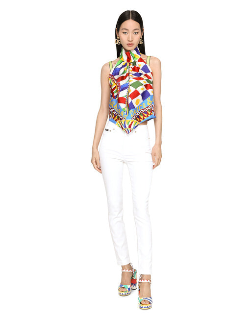 TWILL HALTERNECK TOP WITH CARRETTO PRINT