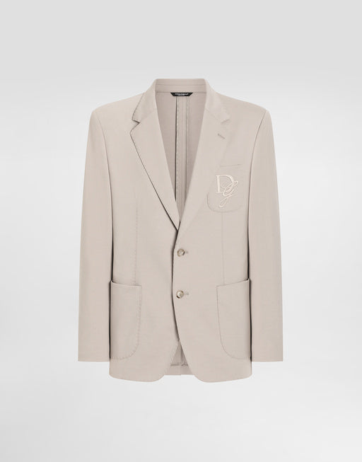 SINGLE-BREASTED STRETCH JERSEY JACKET WITH LOGO EMBROIDERY