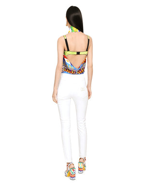 TWILL HALTERNECK TOP WITH CARRETTO PRINT