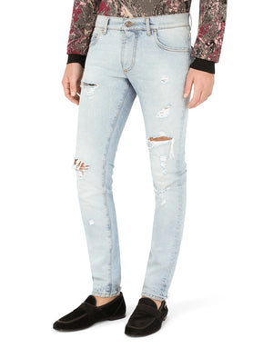 LIGHT BLUE SKINNY STRETCH JEANS WITH RIPS