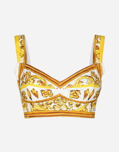 COTTON POPLIN CORSET CROP TOP WITH MAJOLICA PRINT