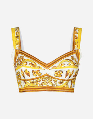 COTTON POPLIN CORSET CROP TOP WITH MAJOLICA PRINT